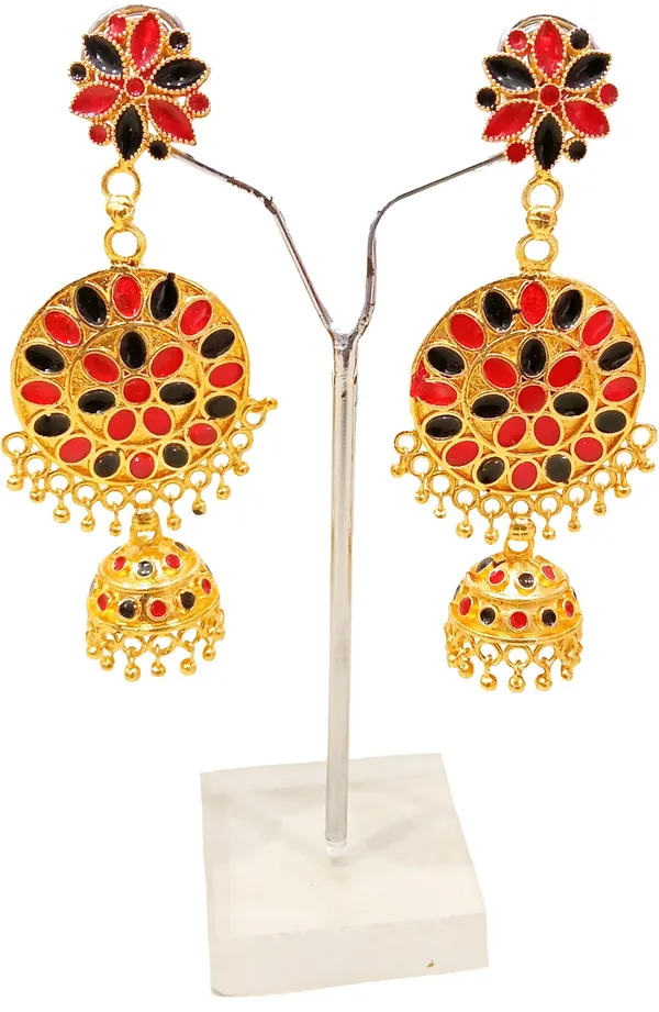 Assamese_Traditional_Red_Black_Jhumka_Earring_Copper_Jhumki_Earring_For_Girls_&_Women